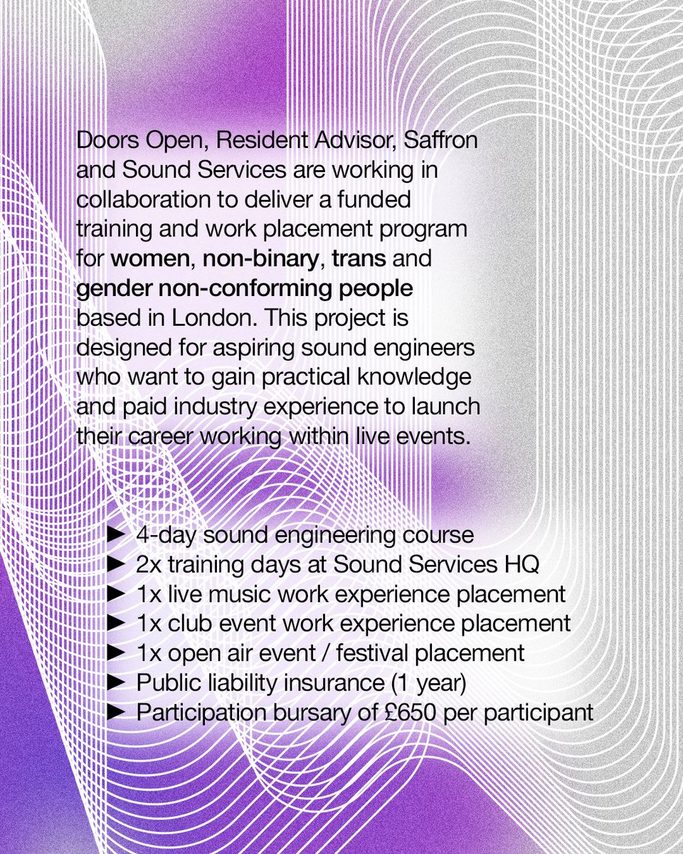 Forward in Sound, our career development program for aspiring sound engineers run in partnership with @DoorsOpenJobs @residentadvisor @sound_services returns for a second year Find out more and apply: tinyurl.com/ynyxdv9p Applications close at midnight on Sunday 7th April