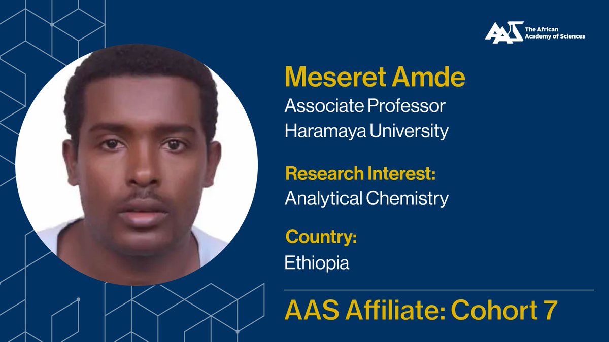 Research Spotlight💡 Meet #AASAffiliate Dr Meseret Amde, an analytical #chemist from #Ethiopia. Dr Amde's research focuses on developing methods for analyzing organic, inorganic, and emerging contaminants using cutting-edge technologies. Learn more 👉 shorturl.at/rxJX6