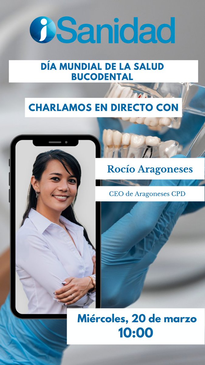 isanidad's tweet photo. 📱#LaInterconsulta_iSanidad|
Mañana a las 🕙 10:00 nuevo directo de IG en el que charlaremos con Rocío Aragoneses, CEO de Aragoneses CPD con motivo del Día Mundial de la salud bucodental
¡No te lo puedes perder! 🙌🙌
#Odontología #directo #directoIG #salud #sanidad #RRSS https://t.co/xKAbiDH5i7