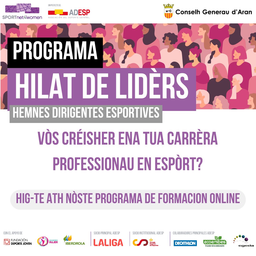 👉 Eth govèrn d’Aran lance ua formacion tà hemnes que vòlen hèr carrèra en ambit esportiu, dera man dera Associacion der Espòrt Espanhòu.

📲Mès informacion: shorturl.at/rYZ01