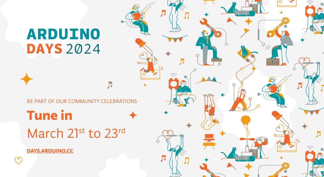 arduino's tweet image. Will you be tuning in to #ArduinoDays2024 later this week? The full schedule is now online! blog.arduino.cc/2024/03/19/ard…