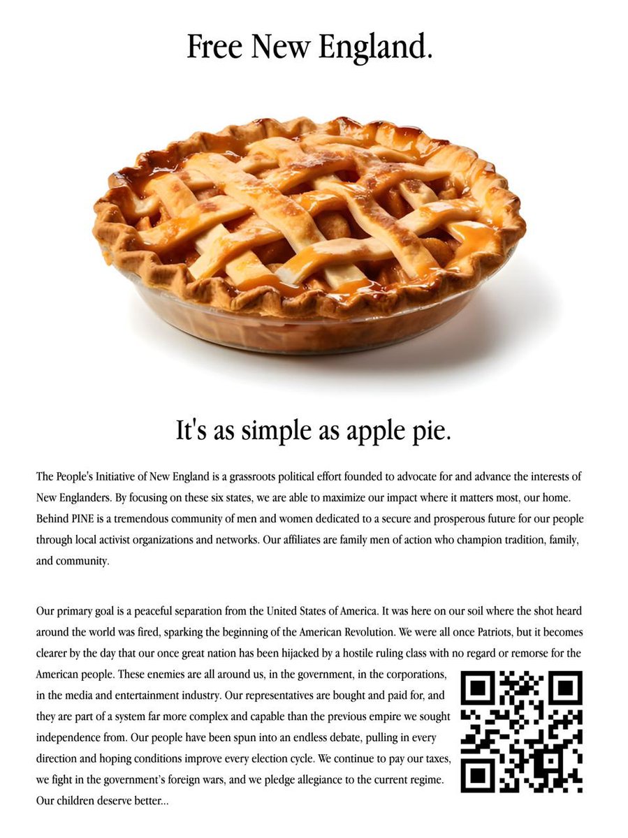 tpinewengland's tweet photo. As simple as apple pie.
#FreeNewEngland https://t.co/rUKwBS8YLM