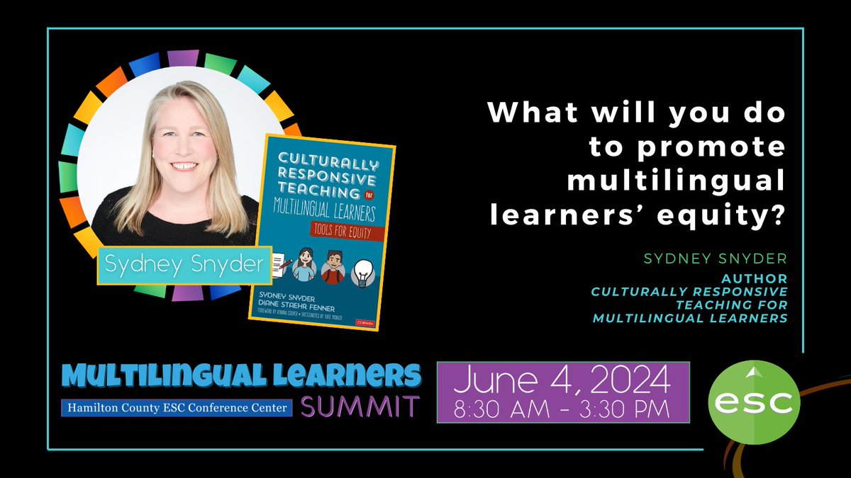 HamiltonCoESC's tweet image. "What will you do to promote multilingual learners’ equity?" Register for the inaugural Multilingual Learners Summit on June 4, and learn why culturally responsive teaching matters💚🌎➡️hcesc.org/multilingual-l… #CulturallyResponsiveTeaching #EducationLeadership #EnglishLearners