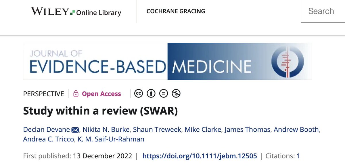 Our first #SWAR paper was #TopDownloadedArticle from the Journal of Evidence Based Medicine. 👀 doi.org/10.1111/jebm.1… Read it before exploring our #SWAR Award programme: evidencesynthesisireland.ie/swar Watch this space for more in this series