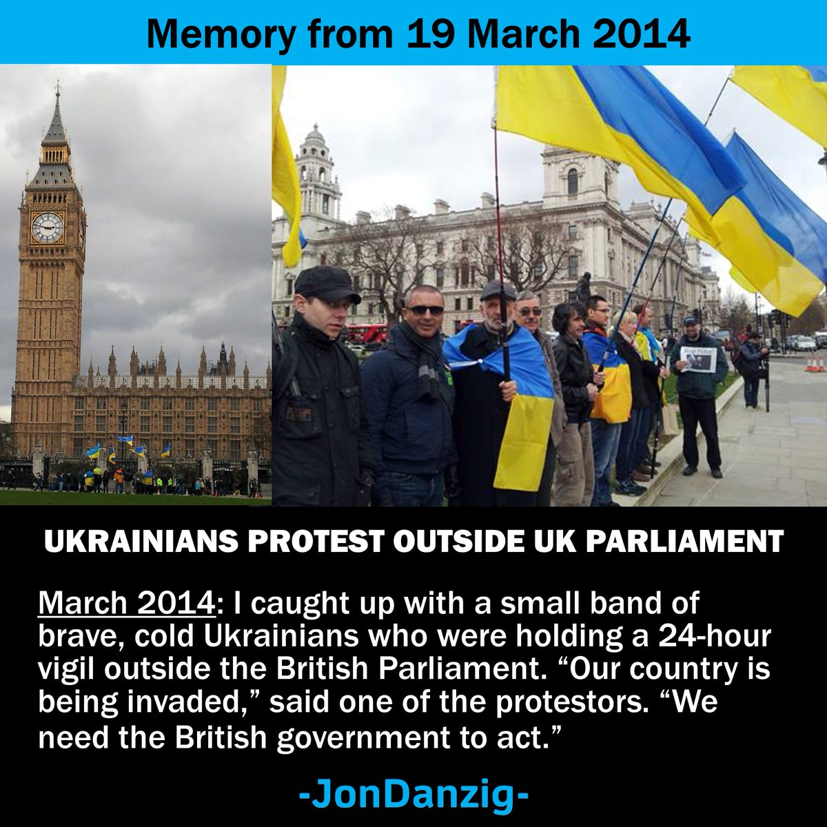 𝟭𝟵 𝗠𝗔𝗥𝗖𝗛 𝟮𝟬𝟭𝟰: I met a small band of brave #Ukrainians protesting outside the @UKParliament. The problems with #Russia have been going on for a long time. My report on Facebook: bit.ly/3IIYjCV LinkedIn: bit.ly/48VY4PH YouTube: bit.ly/4cm6ToI