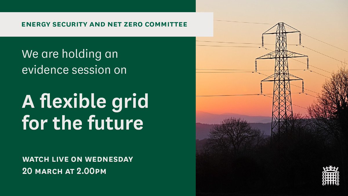 We’re holding an evidence session on a flexible grid for the future. We’ll be hearing from: - @NationalGridESO - @SSETransmission - @energynetworks - @Ofgem - Independent Renewable Energy Generators Group Find out more: committees.parliament.uk/event/21013/fo…