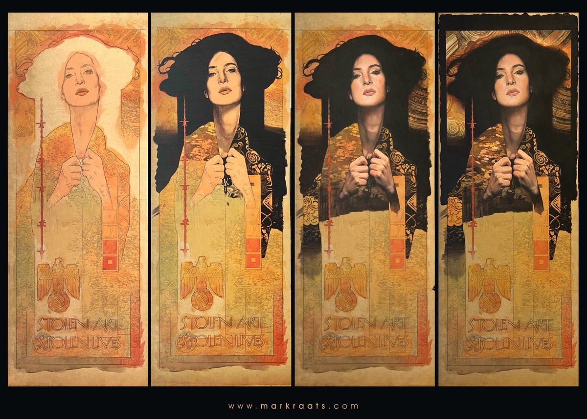 mark_raats's tweet photo. Process steps..:
Acrylic Gouache, pencil and gold leaf on board - 26 x 54 inches (660 x 1350mm)
#themonumentsmen #artrestitution #stolenart #traditionalart #realism #brushstrokes #gouachepaint #markraats #artsy #notdigitalart #artbyhumans https://t.co/vnCHUwoVAE