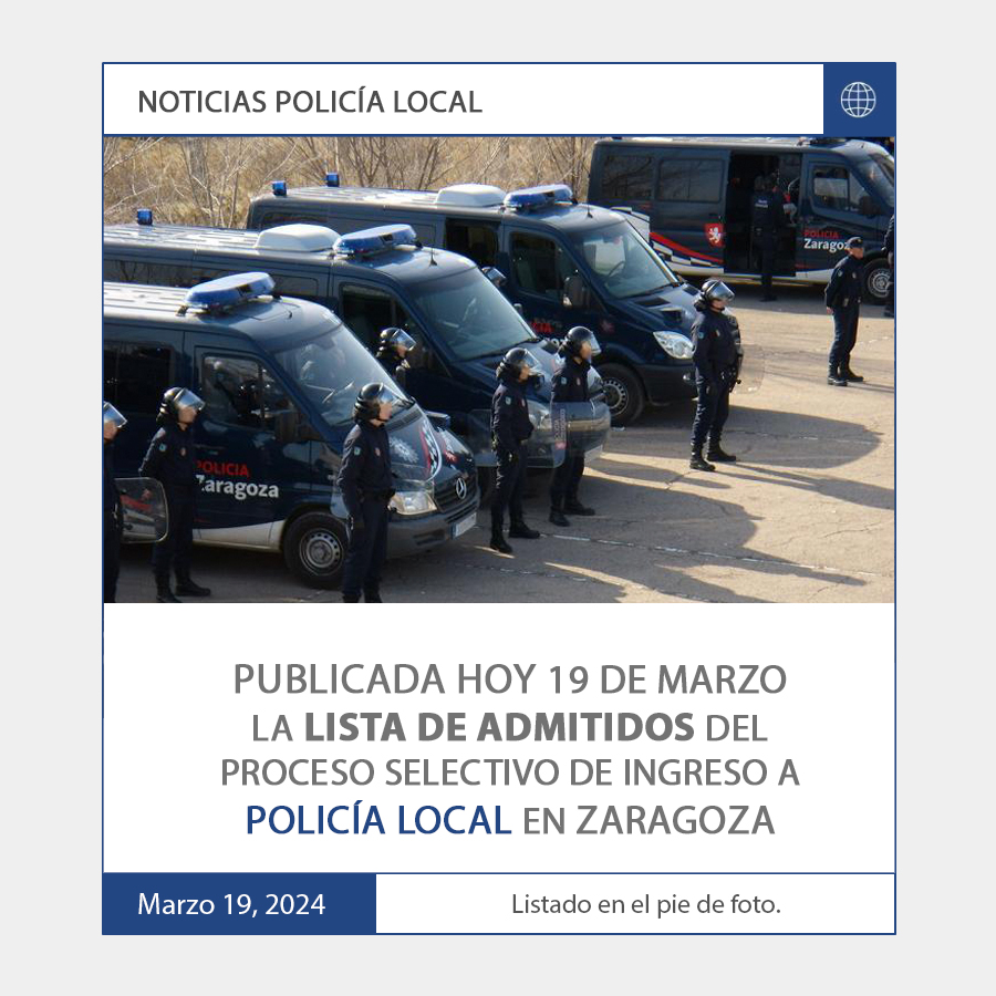 Avanzaformacion's tweet photo. ▶️Hoy día 19 de marzo se ha publicado la lista definitiva de aspirantes admitidos y excluidos del proceso selectivo para el ingreso en la Policía Local de Zaragoza.

ℹ️ Podéis revisar dicho listado en el siguiente enlace!
➡️ https://t.co/6bWcIR9djB https://t.co/kWYET6w51K