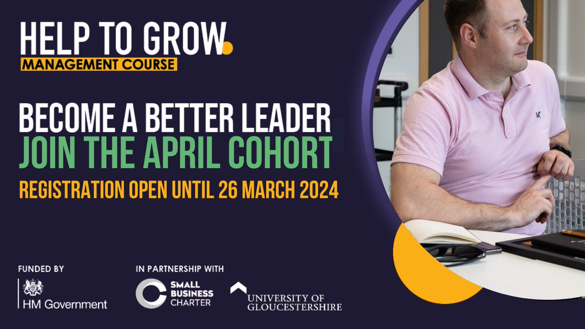 🚨 One week left 🚨

We've already seen over 100 ambitious #glosbiz level-up their leadership & we can't wait to get started with a new cohort in April.

Join us & take advantage of the 90% funding available🚀

💻 ow.ly/uZUt50QWEXz
✉️ htgm@glos.ac.uk

#helptogrowmanagement
