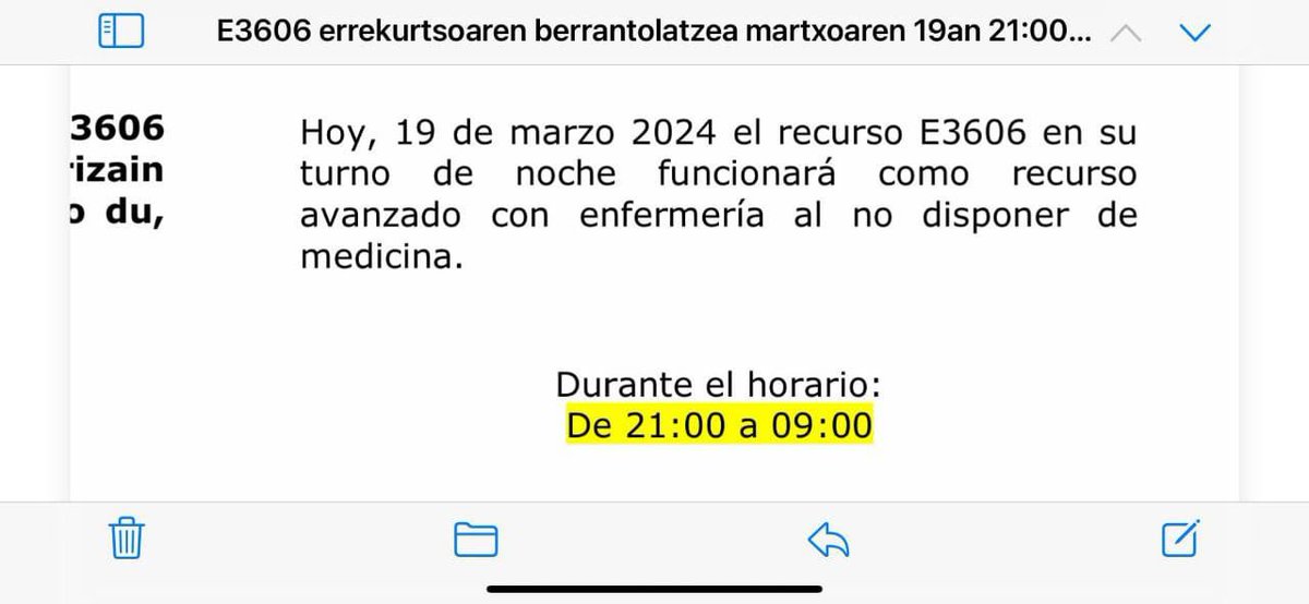 🟥 La UVI móvil de Arrasate sin médico hoy en el turno de noche.