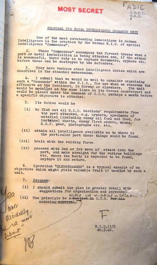 #OTD 1942 Cdr. Ian Fleming, RNVR, Personal assistant to the DNI, proposes the formation of a Naval Intelligence Commando Unit. @Commando_Ops @RoyalNavy @NatMuseumRN @RoyalMarines @bletchleypark @007 @GCHQ @DefenceHQ #WW2 #intelligence #JamesBond