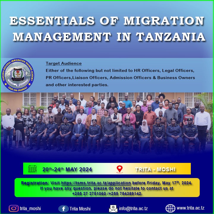 UhamiajiTz's tweet photo. 🌟 Tangazo la Mafunzo 🌟

Salamu kutoka Chuo cha Mafunzo ya uhamiaji cha kikanda Tanzania (TRITA)!

Tunayo furaha kutangaza mpango  ujao wa mafunzo kuhusu "usimamizi wa masuala ya kiuhamiaji nchini Tanzania." Mafunzo haya yanakusudia kuwajengea washiriki maarifa https://t.co/IdxaTT8P66
