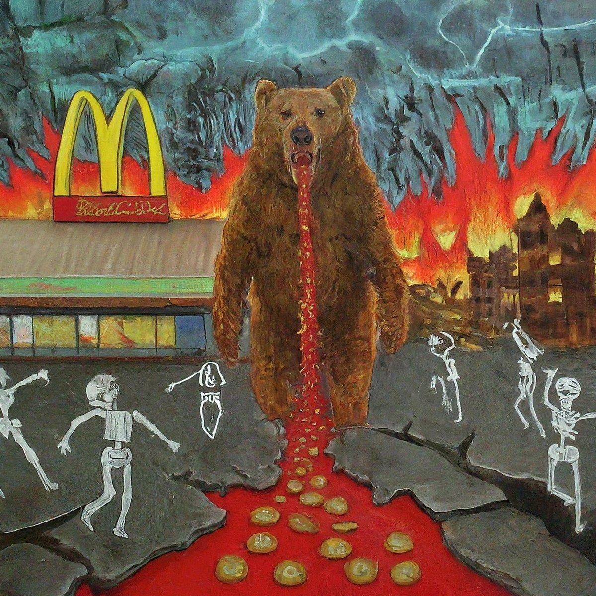 flamiacc's tweet photo. @tombheads Masked guise, fry’s sizzle, 
Coins bleed as thunders drizzle— 
Dance of bone, Macca throne. https://t.co/NxAjWHS5fp