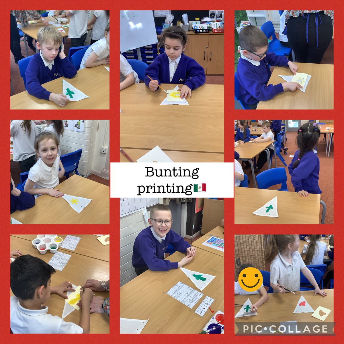 YR2HMSHumber's tweet photo. In art today we have been printing on bunting, we chose to print cactus, sunshine, maraca 🪇 and a Sombrero￼🇲🇽 @DeltaStrand https://t.co/ZwtVQ9isWk