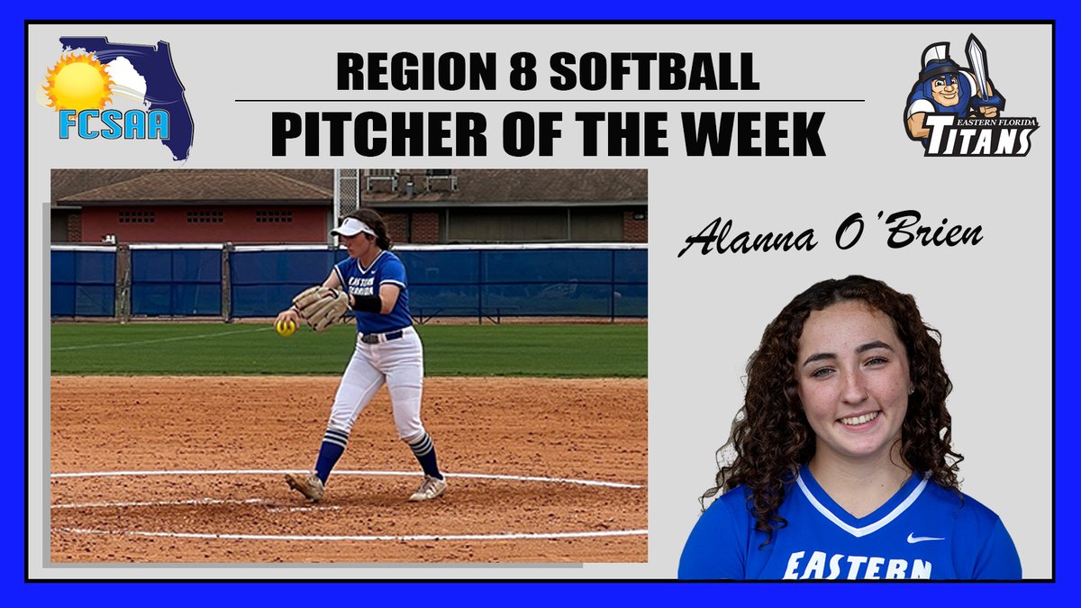 Alanna O'Brien is named the Region 8 Softball Pitcher of the Week!!!