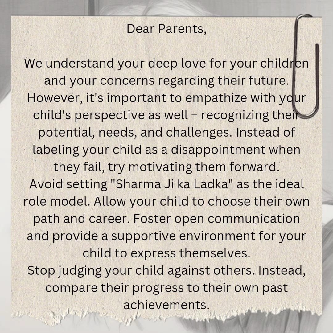 WeavingHope's tweet photo. Kota suicide - a letter to parents

#Story  #Motivation #hope #finding_hope #letter #Parenting #Conscious_parenting #suicide_issues #study #study_pressure #stress #stree_Management https://t.co/qVpdSVNrSh