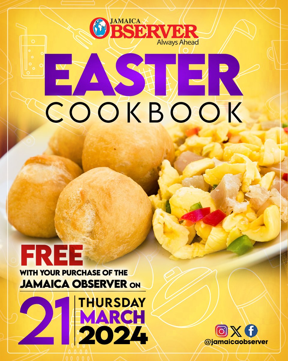 Dive into the spirit of the season and create unforgettable culinary memories with our Easter cookbook.

Get your recipes in our Easter cookbook free with your purchase of the Jamaica Observer on March 21st.

#Easter #EasterCookbook #Cookbook #JamaicaObserver #AlwaysAhead