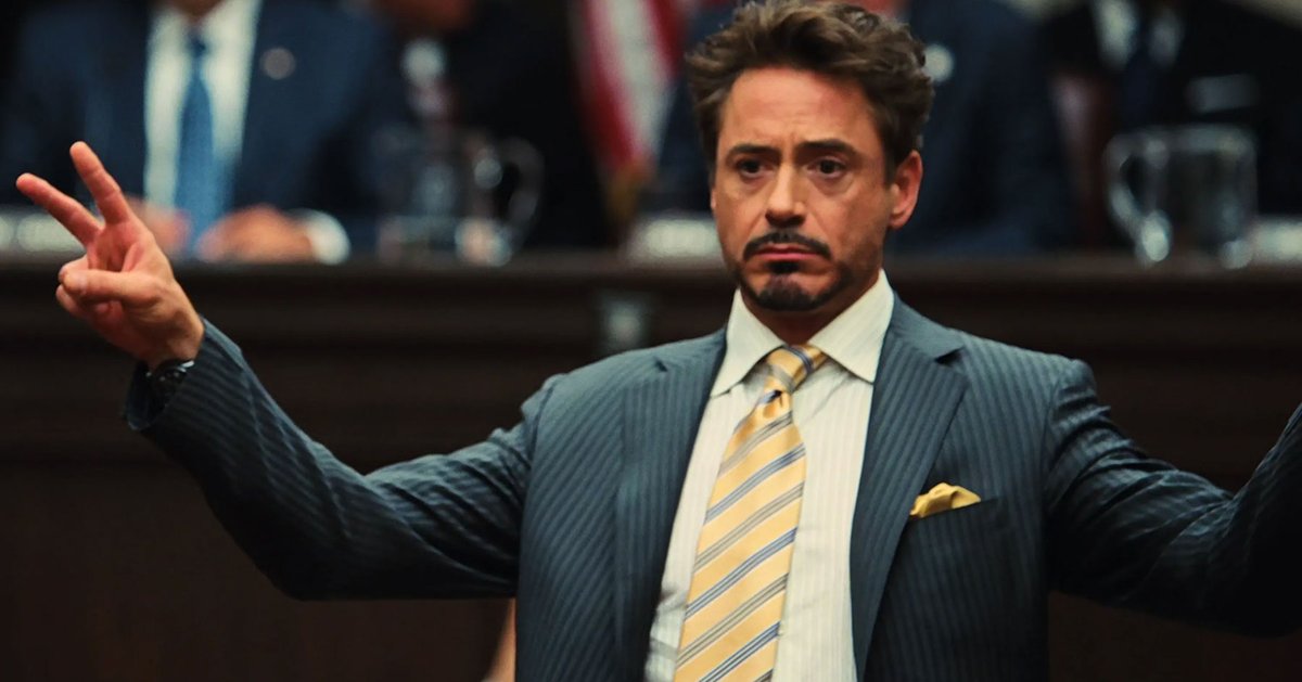 TheAcademy's tweet photo. Robert Downey Jr. throwing up the peace sign after winning Best Supporting Actor was very Tony Stark coded. ✌🏻 https://t.co/O0U50qFOCM