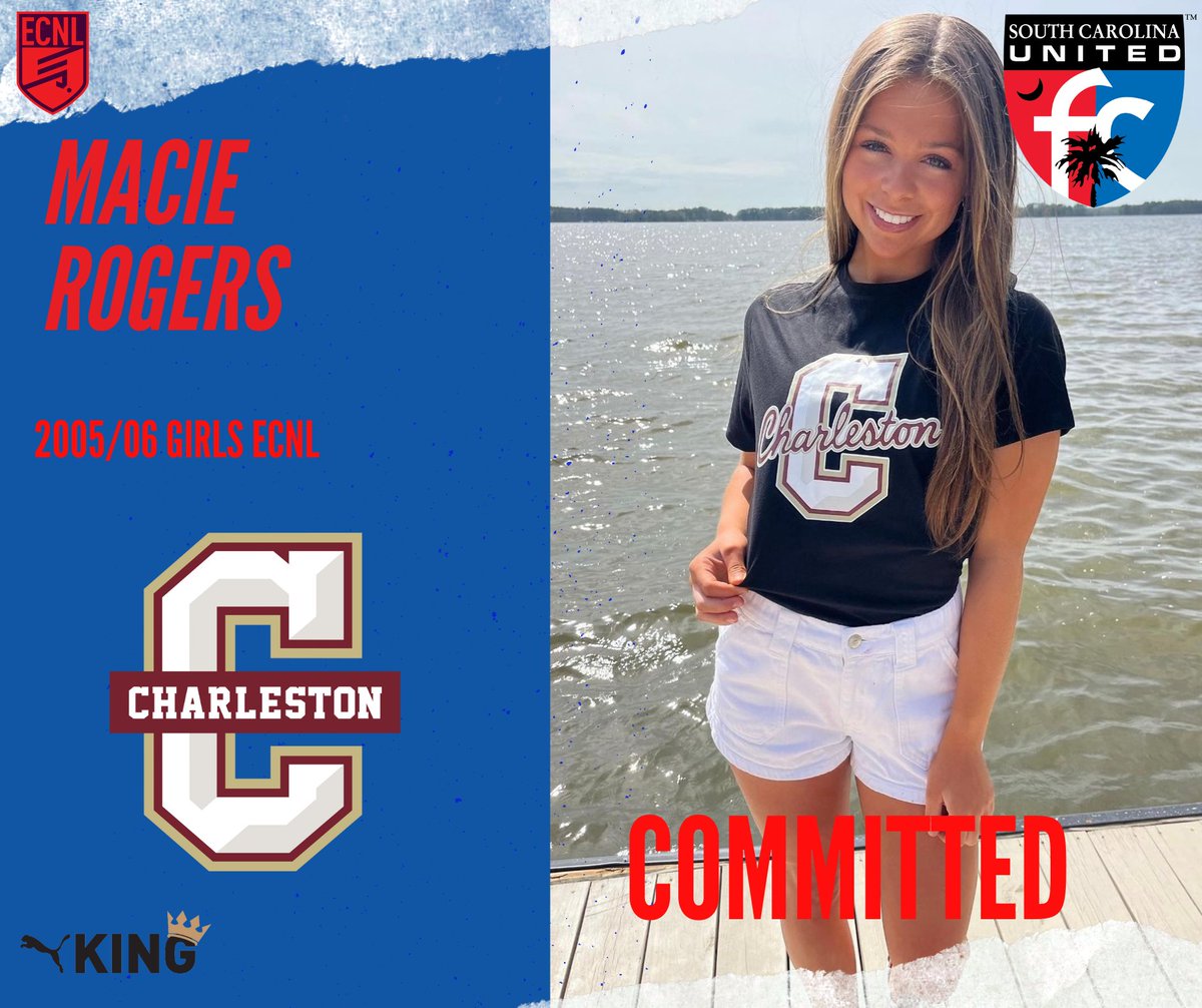 Congratulations to Macie Rogers, 2005/06 Girls ECNL, for committing to play at the College of Charleston! #SCUFC #wearthebadge