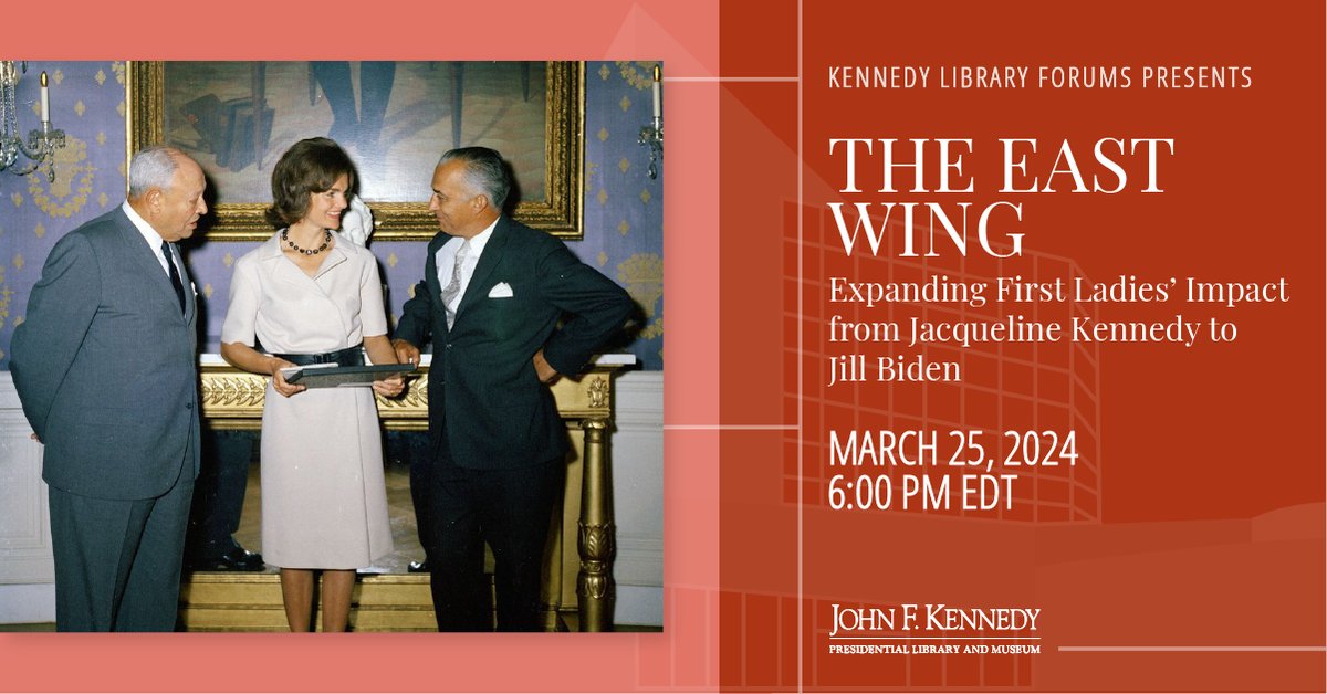 From Jacqueline Kennedy to Jill Biden, each First Lady has defined their role based on their interests and left a roadmap for the next. Join us next Mon. March 25 6PM ET for a forum with @anitabmcbride @whitehousehstry, @BarbaraPerryUVA, & @lizreeshistory. jfklibrary.org/events-and-awa…