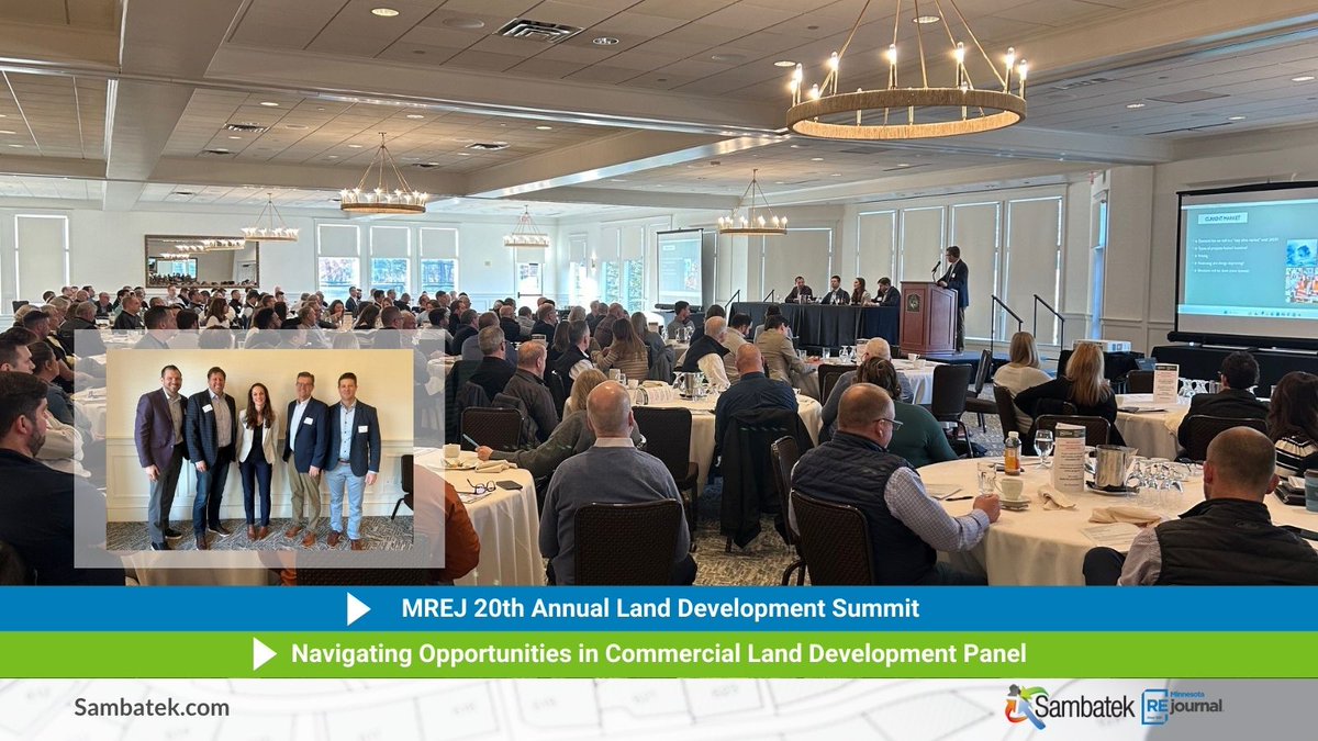 SAMBATEKllc's tweet image. 🏗️🏬 Sambatek’s Principal &amp;amp; Client Service Manager, Mark Anderson, moderated the Navigating Opportunities in Commercial Land Development Panel. 

#MinnesotaRealEstateJournal #CommercialDevelopment #LandDevelopment #SambatekEvents

@CBRE @DoranCompanies @scannellprop @REjournals