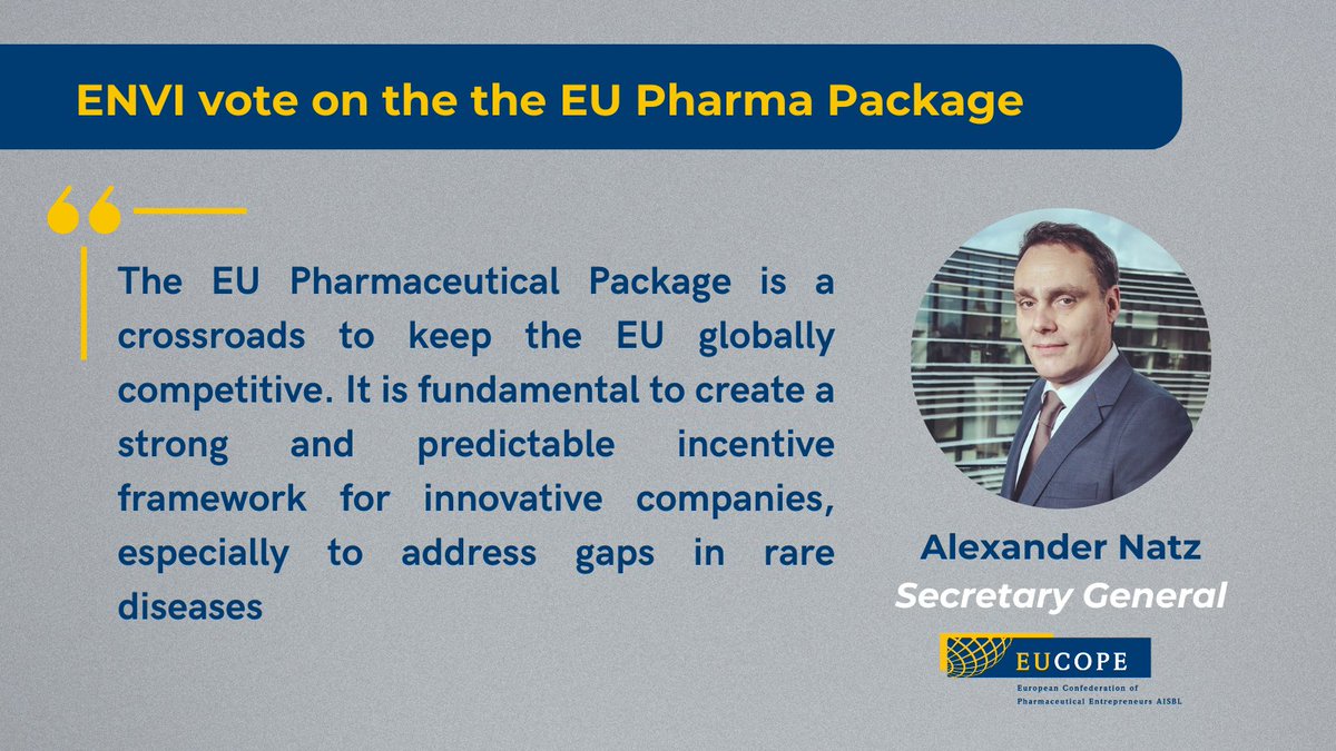 🔔 Today, the European Parliament's #ENVI committee voted on EU #PharmaceuticalPackage.

🔎While ENVI recognised the importance of a strong #incentive framework, some questions remain.

👉 Read EUCOPE's full press release: eucope.org/?p=4789&previe…
