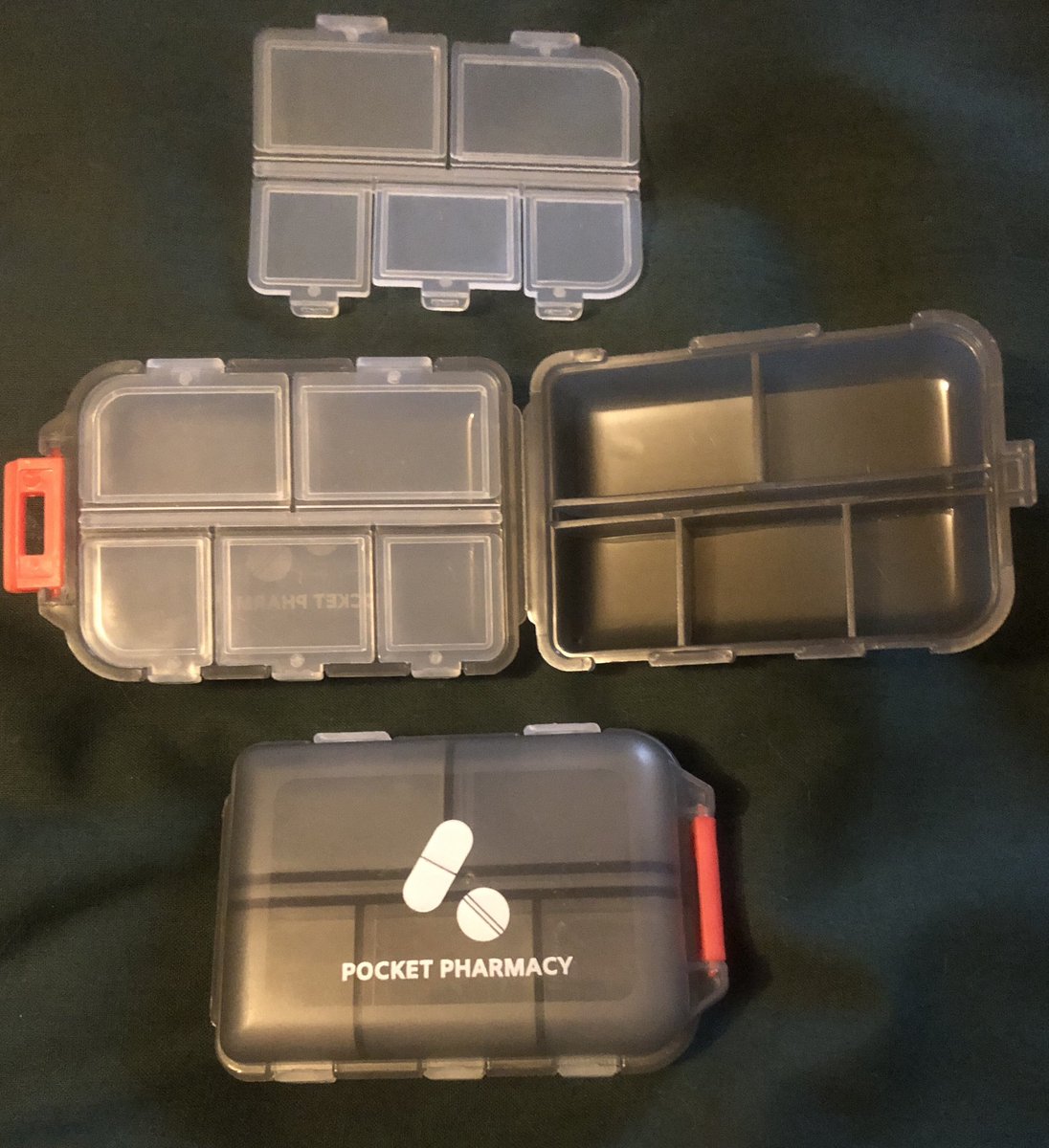 TubbyBats's tweet photo. For those who use #pillboxes or #storage for small items such as #earrings or #beads, I received these pill pharmacy today. They’re pretty heavy duty and have space for 10 different days. They are the size of my palm - medium sized hand. These were £3.95 each on EBay #crafts #art https://t.co/1Wf7A7C1WE