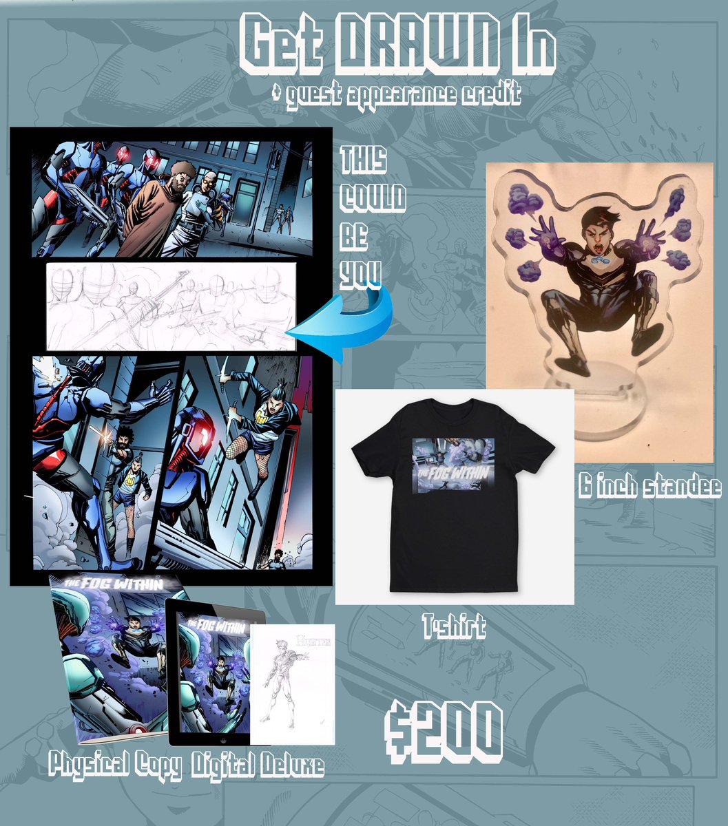 seanwood_writer's tweet photo. Have you ever wanted to be in a comic? You can be 1 of 5 and get all of these great rewards with it!
https://t.co/rVcSrP6YAz

#superbacker #scifiart #art #kickstarterreads #supportindiecomics https://t.co/5XsKETg8vH