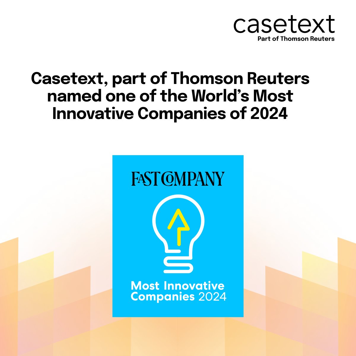 We’re thrilled to share <a href="/casetext/">Casetext, Part of Thomson Reuters</a> has been named one <a href="/FastCompany/">Fast Company</a>’s Most Innovative Companies of 2024!

Casetext earned the # 5 spot in the applied AI category for its development of CoCounsel, the groundbreaking AI legal assistant.

fastcompany.com/91033169/appli…

#FCMostInnovative