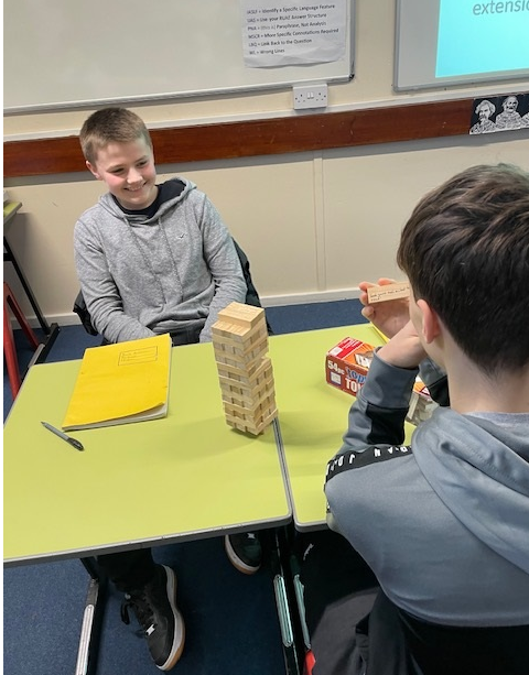 S1 pupils enjoyed playing 'Book Jenga' on World Book Day. Now available in your School Library.