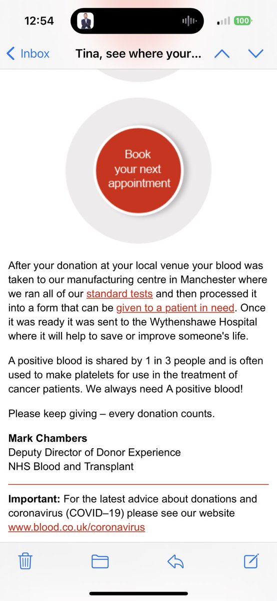Tinasury's tweet photo. I donated blood again 2 weeks ago and today I received this message.

Made me feel a little emotional, as someone did this for our son when he needed it. 

I know there is a shortage of blood so please consider donating if you can may save a life. 🩸 https://t.co/mNBxcSBHhE