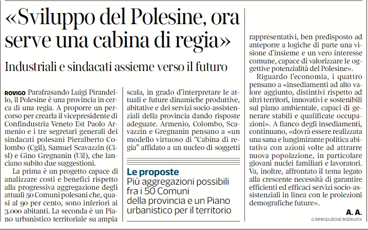 🗞️Su @Gazzettino, @corriereveneto e @lavocedirovigo il documento sottoscritto dal segretario @CislPdRo @sscavazzin con Cgil e Uil di Rovigo e Confindustria @VenetoEst, che vuole essere “di stimolo per la creazione di una cabina di regia per rendere attrattivo il territorio”.