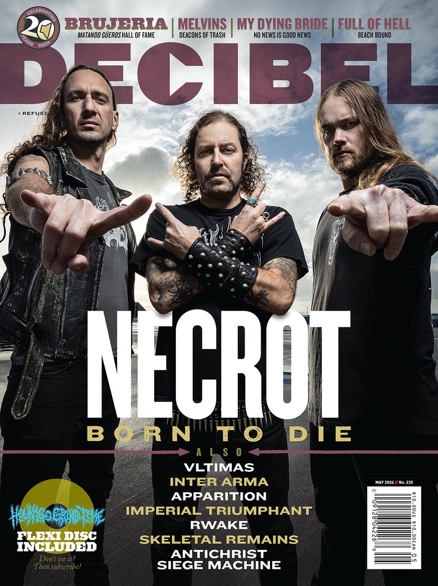 dbmagazine's tweet image. Our May issue featuring Bay Area death metal crushers @necrot_official is now available! Each copy includes a limited  flexi disc ft an exclusive new EP from Houkago Grind Time &amp;amp; a 7-page Hall of Fame induction of @brujeria's landmark “Matando Güeros!"

store.decibelmagazine.com/collections/ba…
