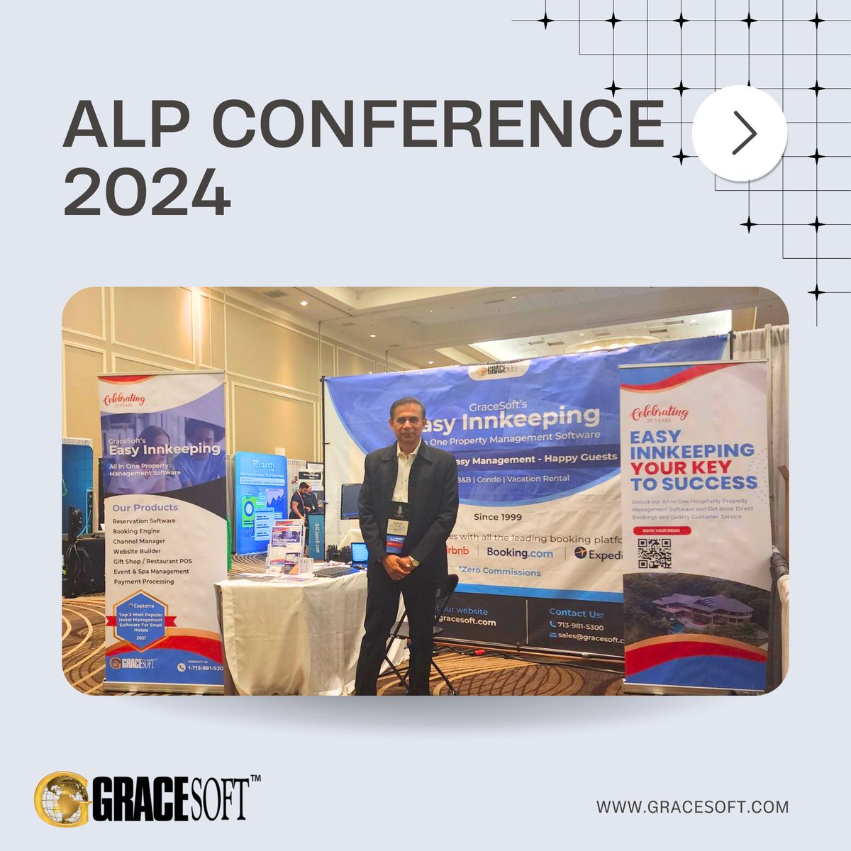 GraceSoft CEO, Gideon Stanley, delivered a truly successful presentation and educational session that left everyone inspired and equipped with valuable insights. 
A heartfelt THANK YOU to all the amazing individuals who stopped by our booth! 
#ALPLodgingConference