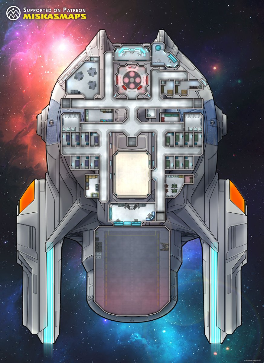 MiskasMaps's tweet photo. The Luminary-Class starship: a versatile exploration and recon vessel venturing into uncharted space. With 4 decks for independent operation, it houses hangars, labs, crew areas, a holographic deck, and more. #Scifi #deckplan https://t.co/qNJEGUnne2