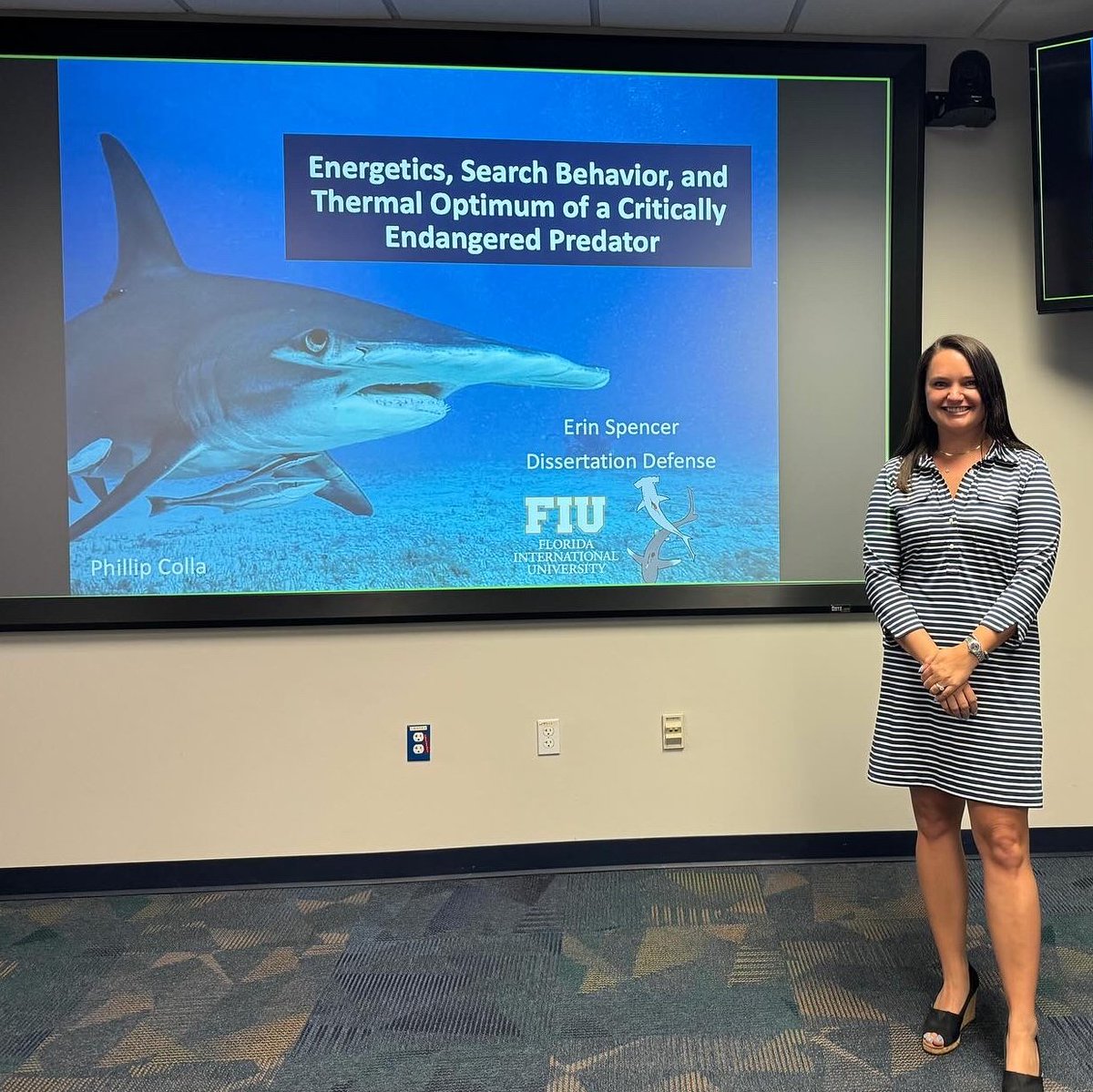 Please join us in celebrating @etspencer, who successfully defended her dissertation yesterday! Her research looked at the energetics, behavior, and thermal tolerance of great hammerhead sharks. Congratulations Dr. Spencer!