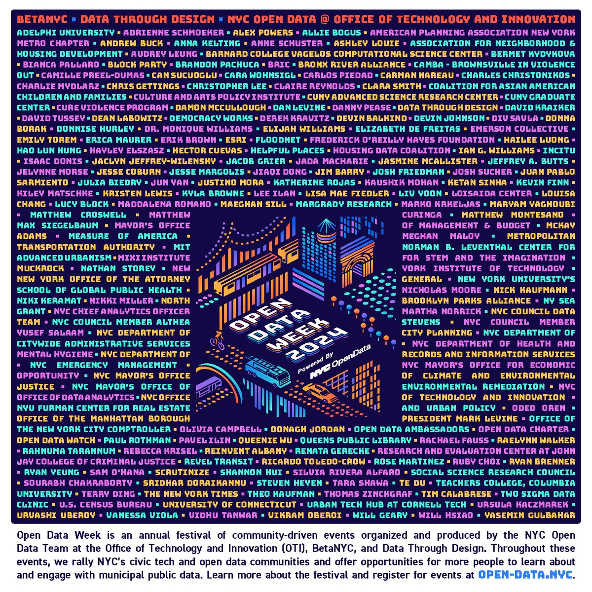 #NYCOpenData, managed by OTI’s @NYCAnalytics, is the city’s most important public data resource. You can explore its many impacts during #OpenDataWeek by making amazing maps, diving into @NYC311’s data treasure trove, or advancing #digitalequity. Schedule: on.nyc.gov/odw24_events