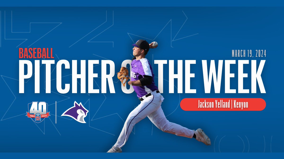NCAC's tweet photo. .@NCAC Baseball Pitcher of the Week: Jackson Yelland of @KenyonBaseball 

#NCACPride | #NCACFamily | #ncacbb

📰 https://t.co/2xAJWLr78p https://t.co/jtz3DKzHrd