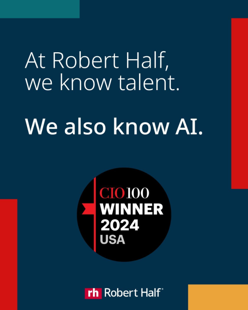 Cheeks8383's tweet photo. Robert Half is a 2024 CIO 100 Award recipient for our AI Recommended Client (ARC) developed by our talented business transformation, data science and technology teams. Congrats, #TeamRobertHalf! #CIO100 https://t.co/agw4XwC0RR https://t.co/vA43o5k9QO