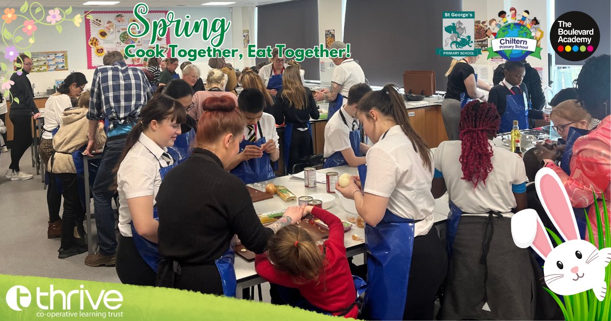 A fantastic turn-out for this afternoon's Cook Together, Eat Together! Families from @ChilternPSHull, @SGP_hull and @tbahull will be preparing Spaghetti Bolognese, Mushroom Risotto and Chocolate Cheesecake. Food will be ready and available for everyone at 3:15pm at the Academy.
