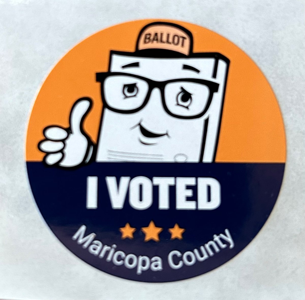 Maricopa County poll workers continue to set the standard for informative and friendly service on Election Day. After presenting two alternate forms of identification, as permitted by Arizona law, I voted easily and quickly this morning. And I got this neat sticker to boot!
