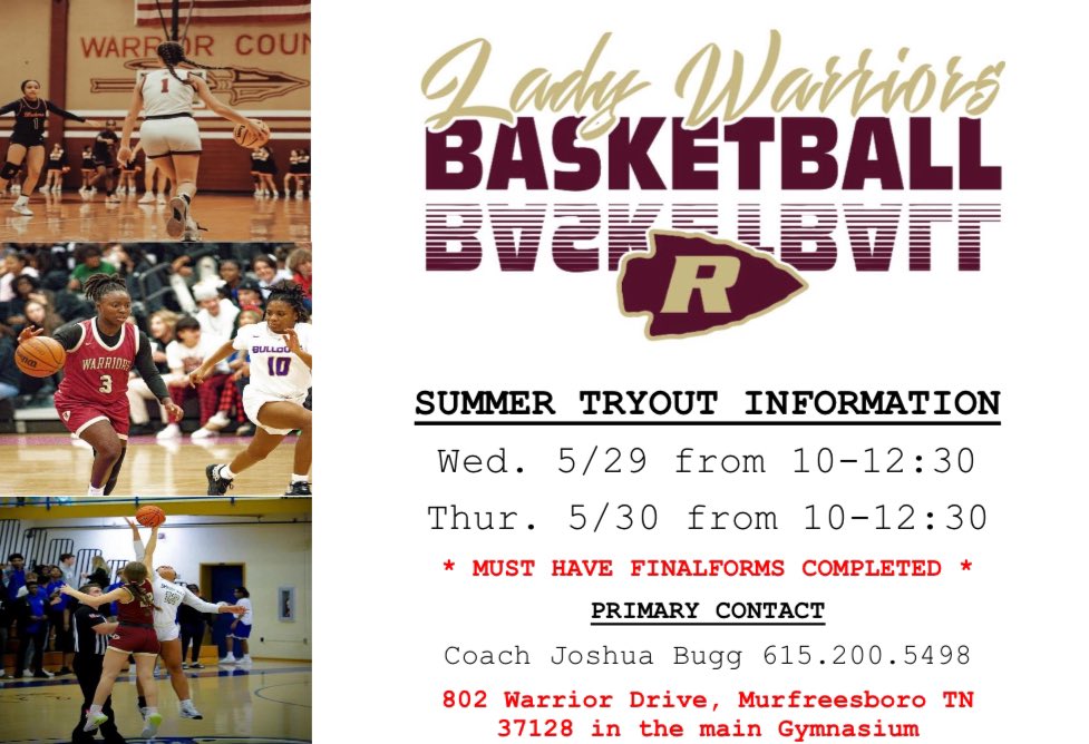 Lady Warriors Basketball SUMMER TRYOUT INFORMATION <a href="/RiverdaleHighTN/">Riverdale HS</a> <a href="/RHS_SID/">David Limbaugh</a>