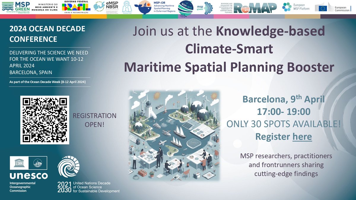 ‼️Join the Climate Smart #MSP Event in #Barcelona! 🌍 Dive into #MarineSpatialPlanning with experts & a unique fishbowl discussion. 🗓️ April 9, 5-7 PM. Engage, learn & shape the future! 
Limited seats!
Register now: lnkd.in/dPm6MuVH#Clima… #Sustainability 🌊🔬