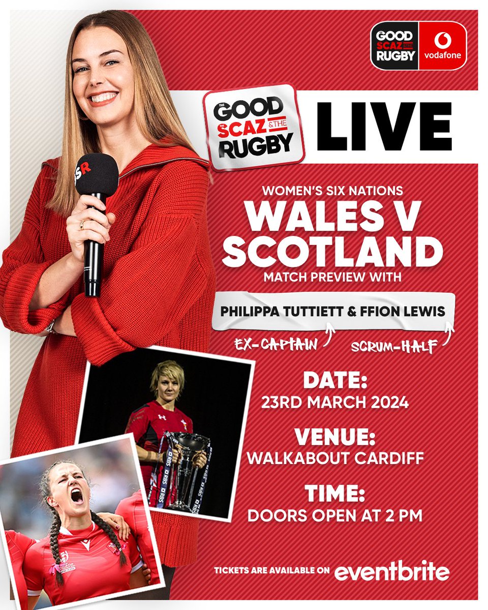 GSR LIVE GUESTS ANNOUNCED! 🤩

Wales scrum-half Ffion Lewis and former captain Philippa Tuttiett join us for a special live show, in partnership with <a href="/VodafoneUK/">Vodafone UK</a>, ahead of Wales v Scotland in the 2024 #GuinnessW6N! 🎤

🔗 Head to the link in bio for tickets! 

 #WALvSCO