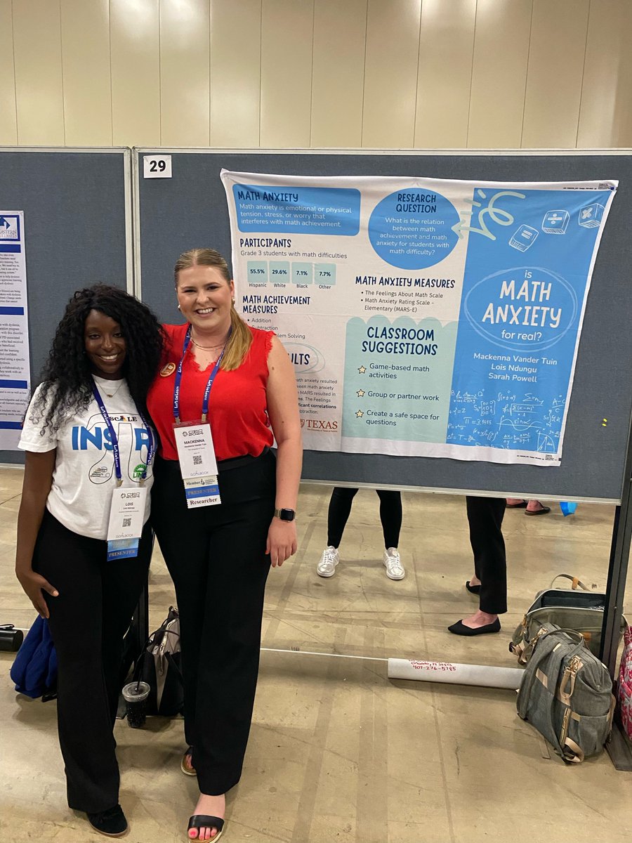 sarahpowellphd's tweet photo. Last week at #CEC2024, Lois Ndungu (SMU) and Mackenna Vander Tuin (UT Austin) shared research about math anxiety. With two measures of math anxiety - the pattern of results differed. Maybe not all measures of math anxiety are the same! #PRIMETeam @LIMEPhD https://t.co/fJ30XxUDbJ