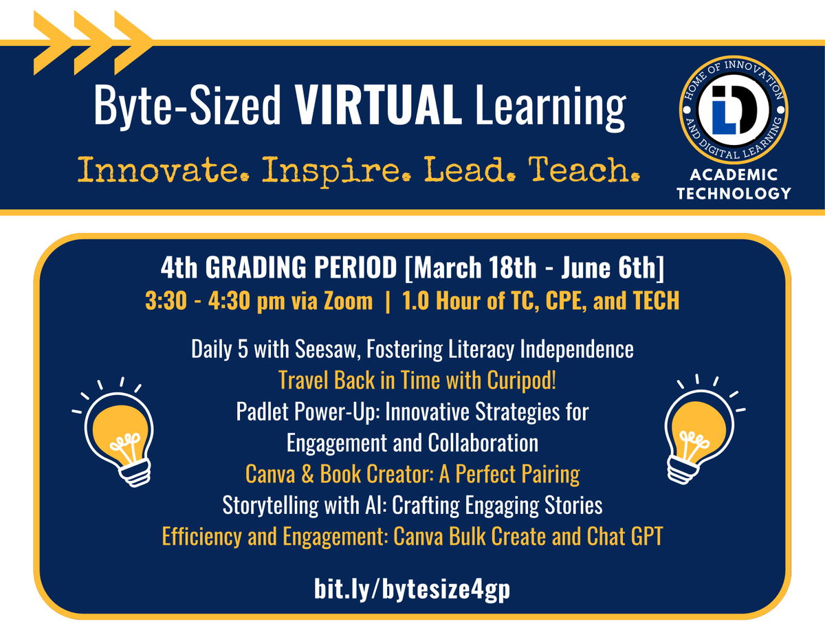 Here's our last round of Byte Size for the year! :) Go to bit.ly/bytesize4gp to check out the courses! 😁 #NISDinnovate