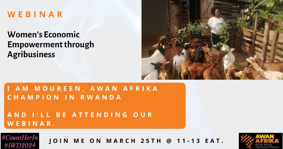 Awan_Afrika's tweet photo. Are you a woman in #agribusiness?  This webinar is for you ! 

Register here >>>> https://t.co/qYoxhOooPq

#CountHerIn #InvestInWomeninAg #YouthInAg #FAOAfrica #ACBF #AfDB #Afreximbank #afcfta @AU_DARBE https://t.co/drUkDppBOY