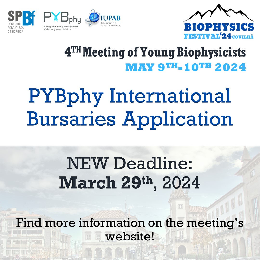 NEW DEADLINE!
The deadline to apply for an international bursary to attend the Biophysics Festival 2024 was extended to March 29th!
You can find the eligibility criteria and how to apply in our meeting's website (link in bio).