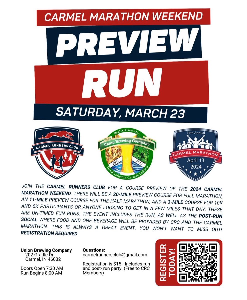 CarmelRunners's tweet photo. Come join us this Saturday morning for a preview of the Carmel marathon and half marathon courses. #running #carmelmarathon https://t.co/yqDTT1i1kS