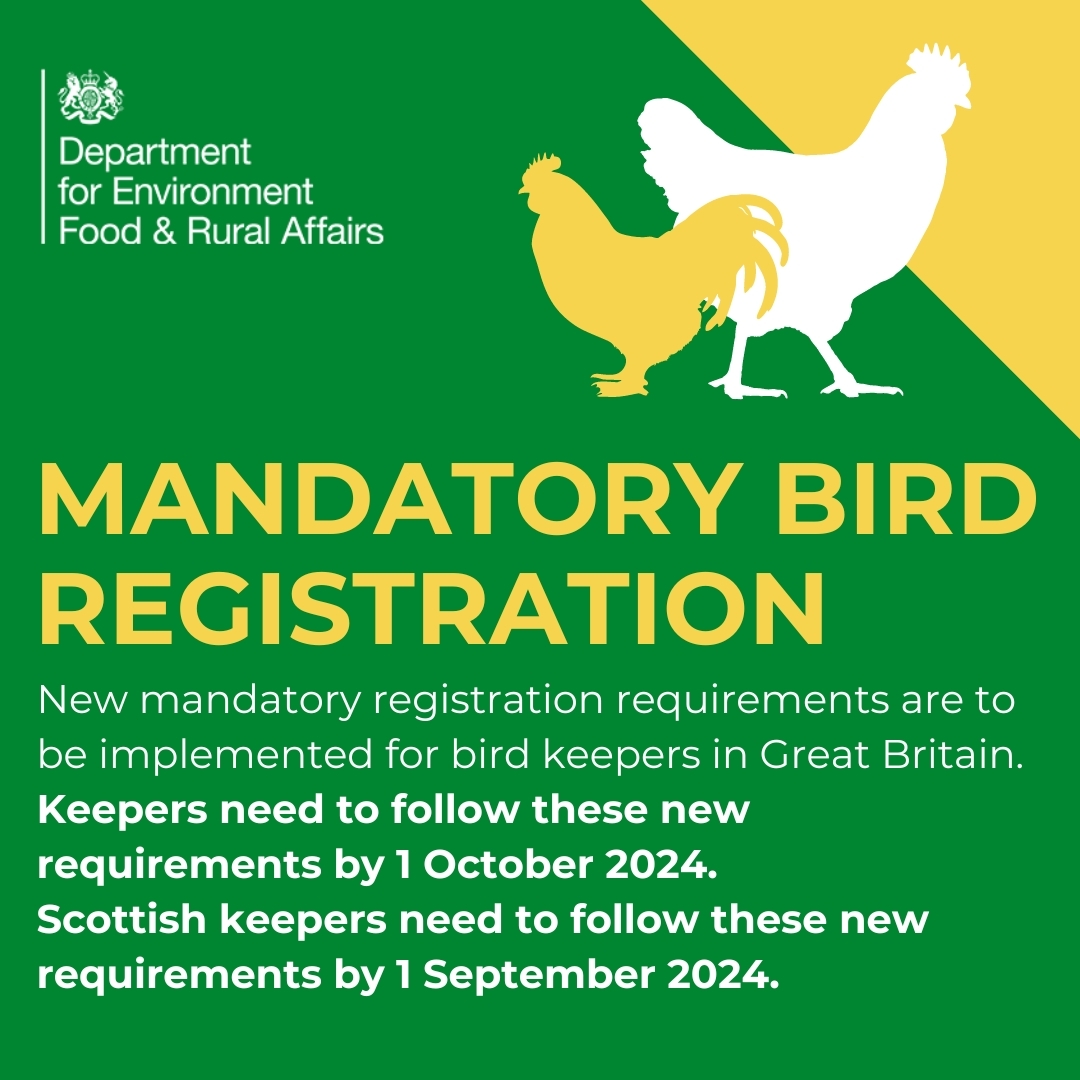 New mandatory registration requirements are to be implemented for bird keepers in Great Britain. 

This will help manage potential disease outbreaks like #AvianInfluenza, and keep your birds healthy 🦆

Read more: gov.uk/government/new…